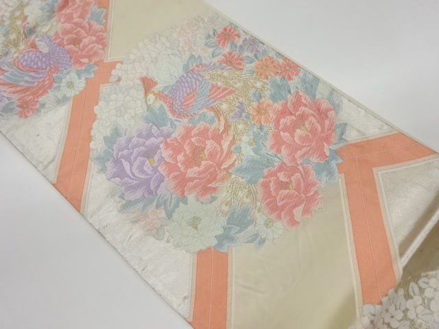 JAPANESE KIMONO / VINTAGE FUKURO OBI / WOVEN FLOWER & PEACOCK